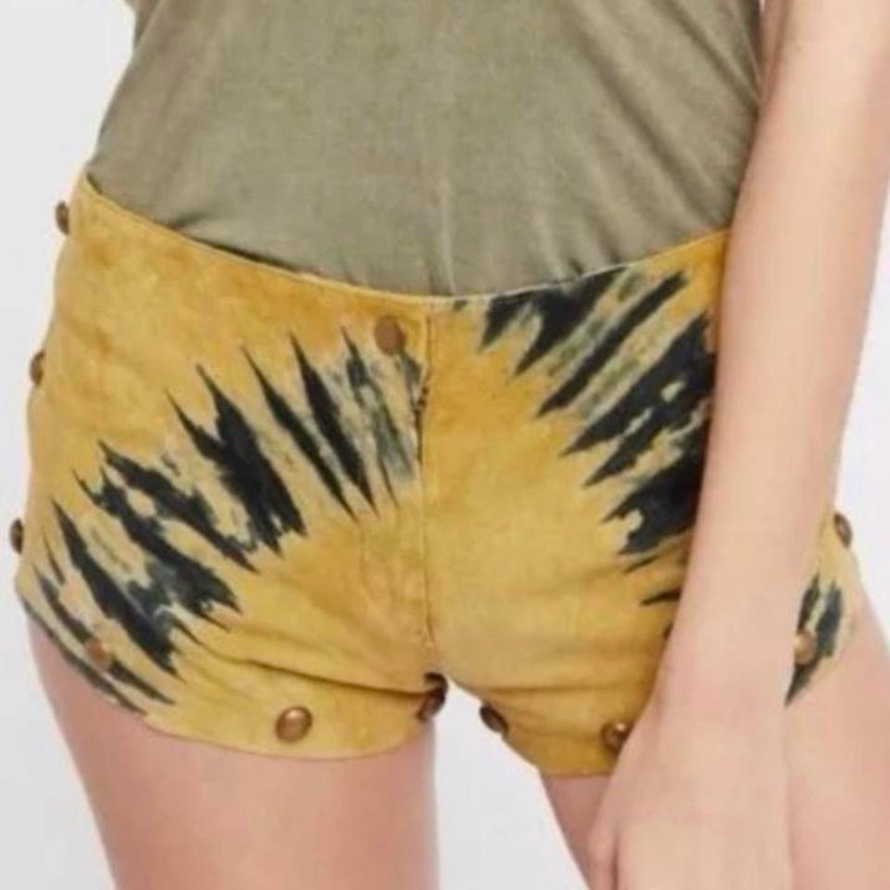 Free People tie dye leather mini shorts with metalware studs